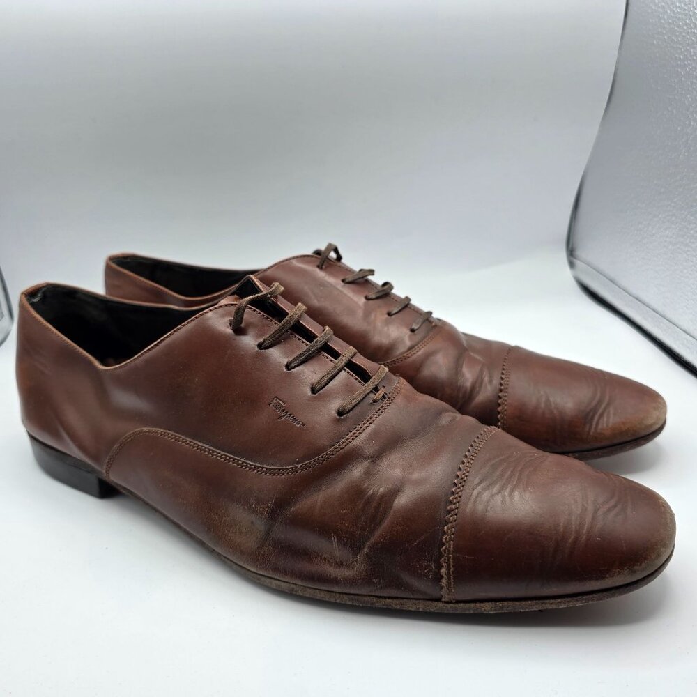Salvatore Ferragamo Mens Size 13 Brown Oxford Cap Toe Dress Shoes Casual Work